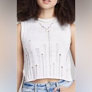 NWOT Wild Fable White knit Crop Distressed High Low Sweater Top